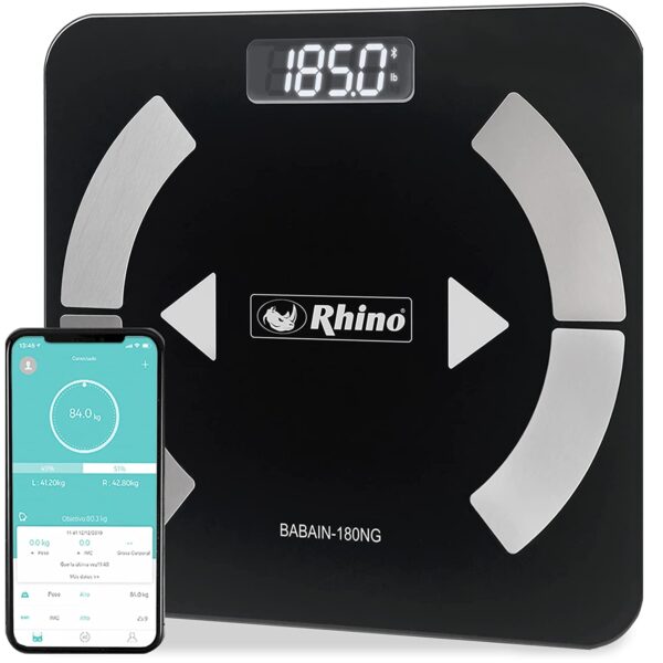 Rhino BABAIN-180NG Báscula Baño Cristal Templado Bluetooth Blanco 180 kg