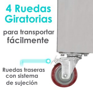 Vista lateral con ruedas para fácil movilidad