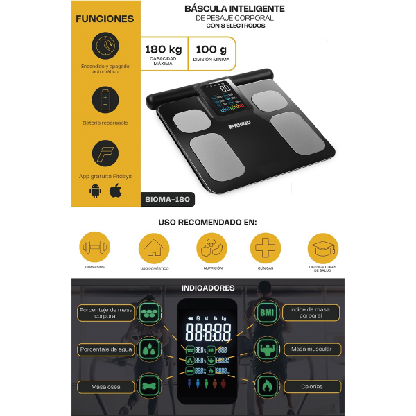 Rhino BIOPI-180 Báscula de Composición Corporal con 8 Electrodos - Imagen 2