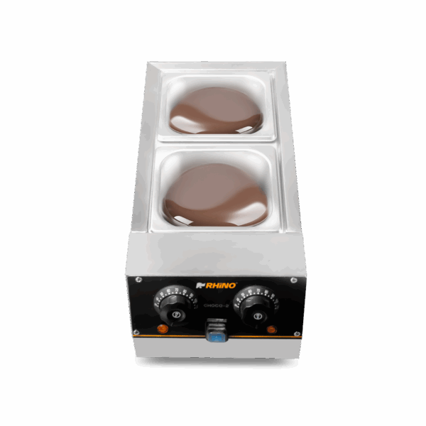Templadora CHOCO-2 derritiendo chocolate a temperatura regulada de 30°C a 110°C