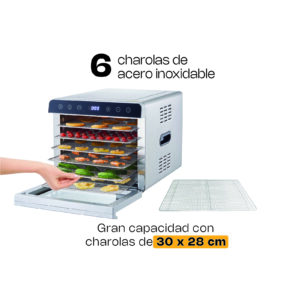 Deshidratador Rhino con 6 charolas de acero inoxidable de 30 × 28 cm