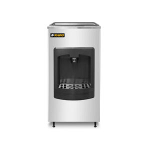 Vista frontal de dispensador de hielo Rhino DISHI-60 con salida rápida de hielo