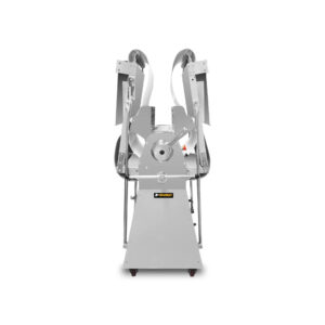 Vista frontal de laminadora de masa Rhino LAMBA-274P con brazos abatibles