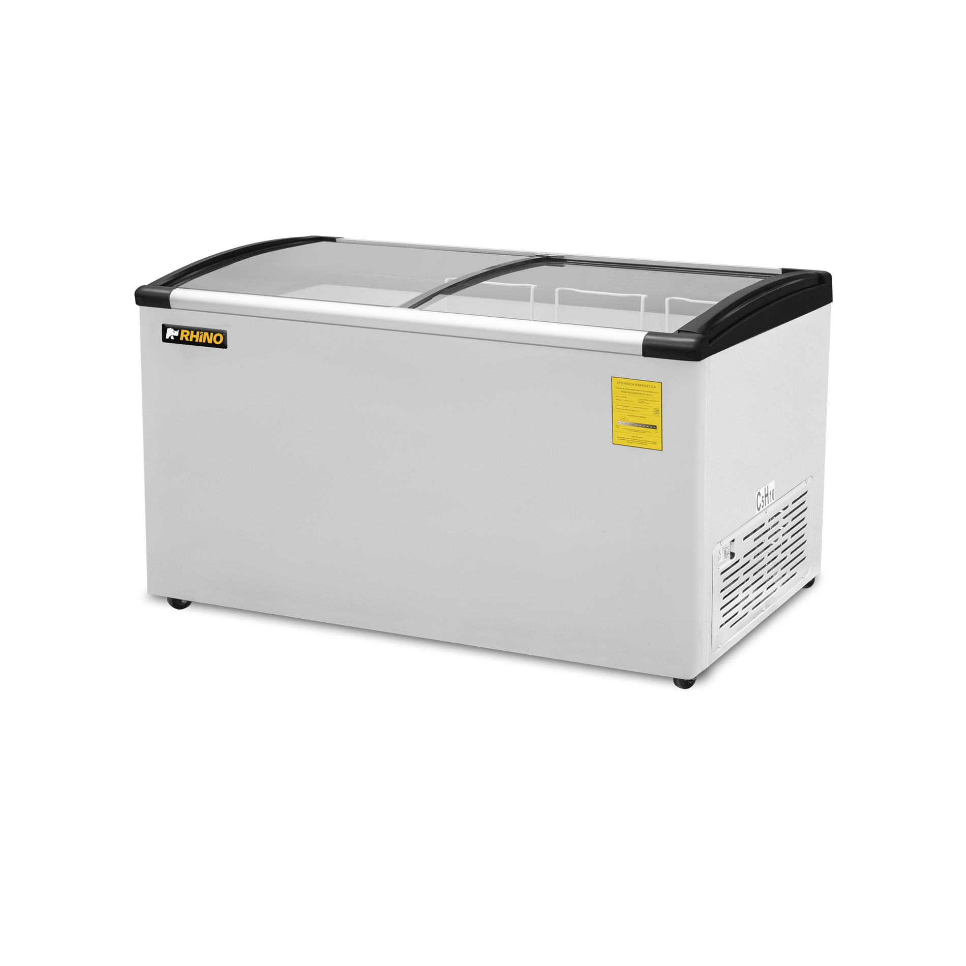 Congelador tapa de cristal curvo RHINO CONGECRI-10C vista frontal lateral