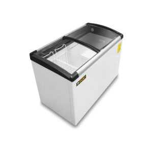Vista superior de congelador tapa de cristal curvo RHINO CONGECRI-7C con canastillas