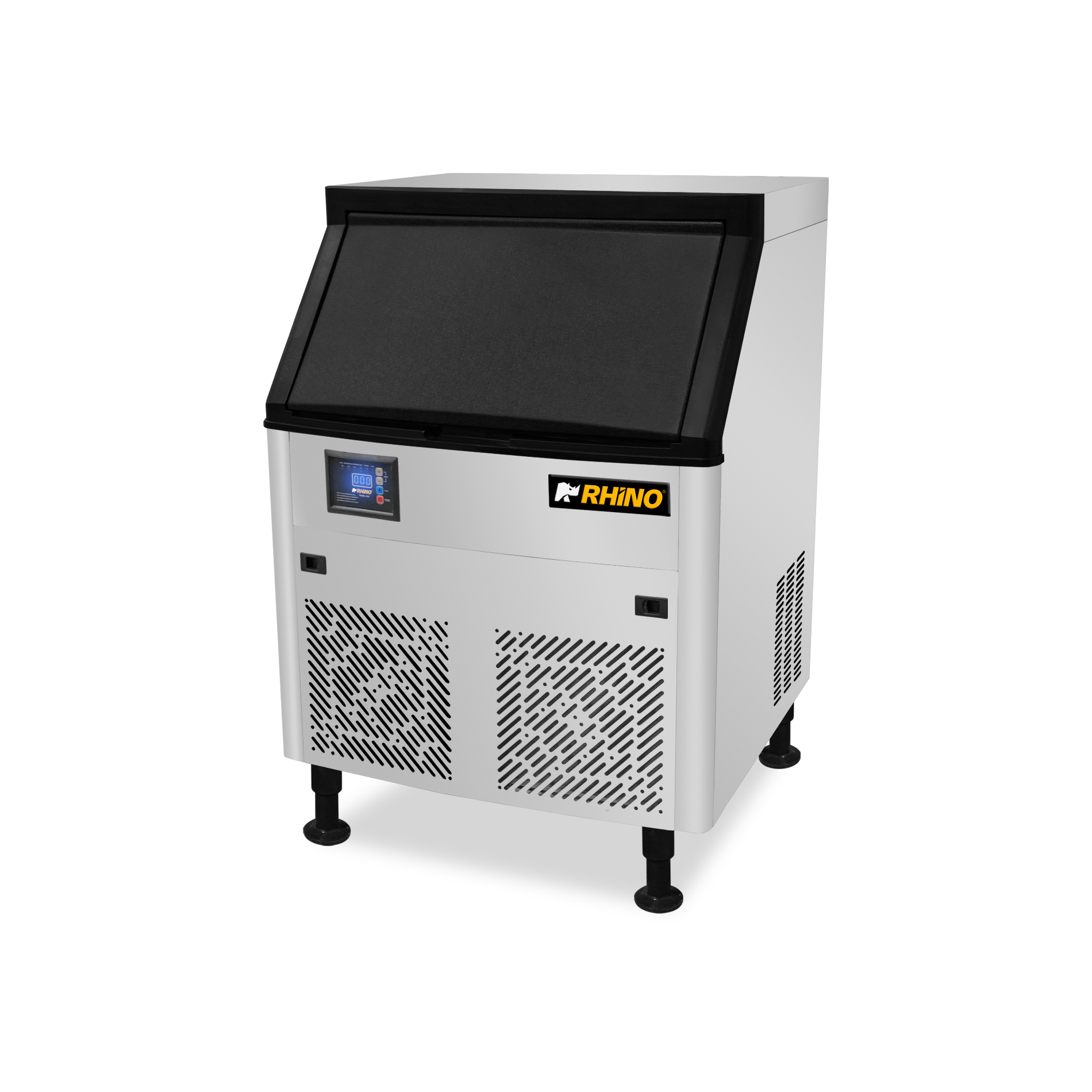 Fábrica de hielo Rhino FAHIEL-100 vista lateral frontal con tapa cerrada