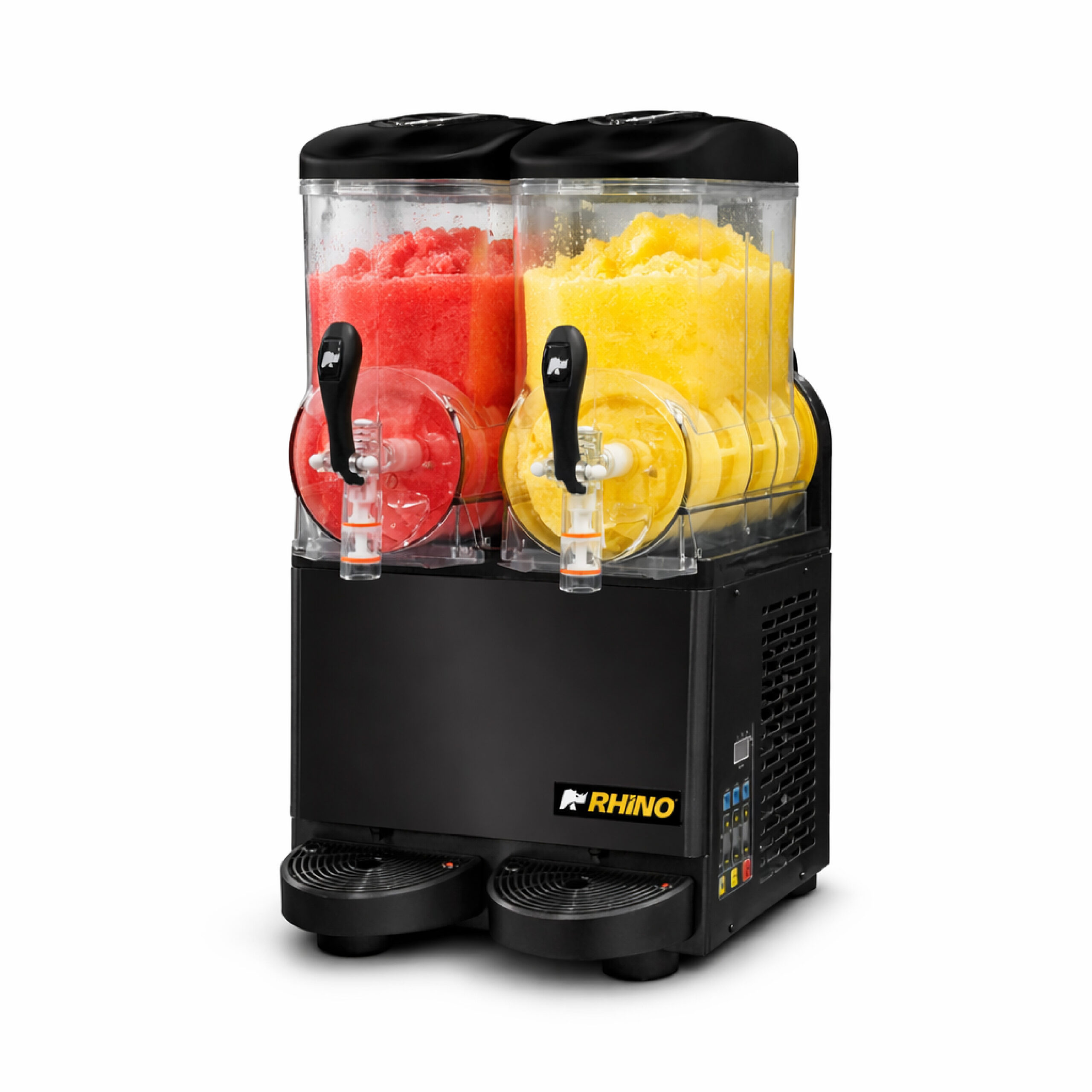 Máquina granizadora 24 L 2 tolvas Rhino MAGRA-2T con granizado rojo y amarillo