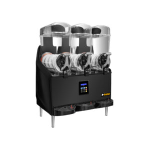 Máquina granizadora premium Rhino MAGRA-3TX vista frontal lateral con tres tolvas