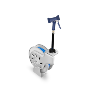 Carrete retráctil Rhino MAPCA-10X en vista lateral con soporte de instalación