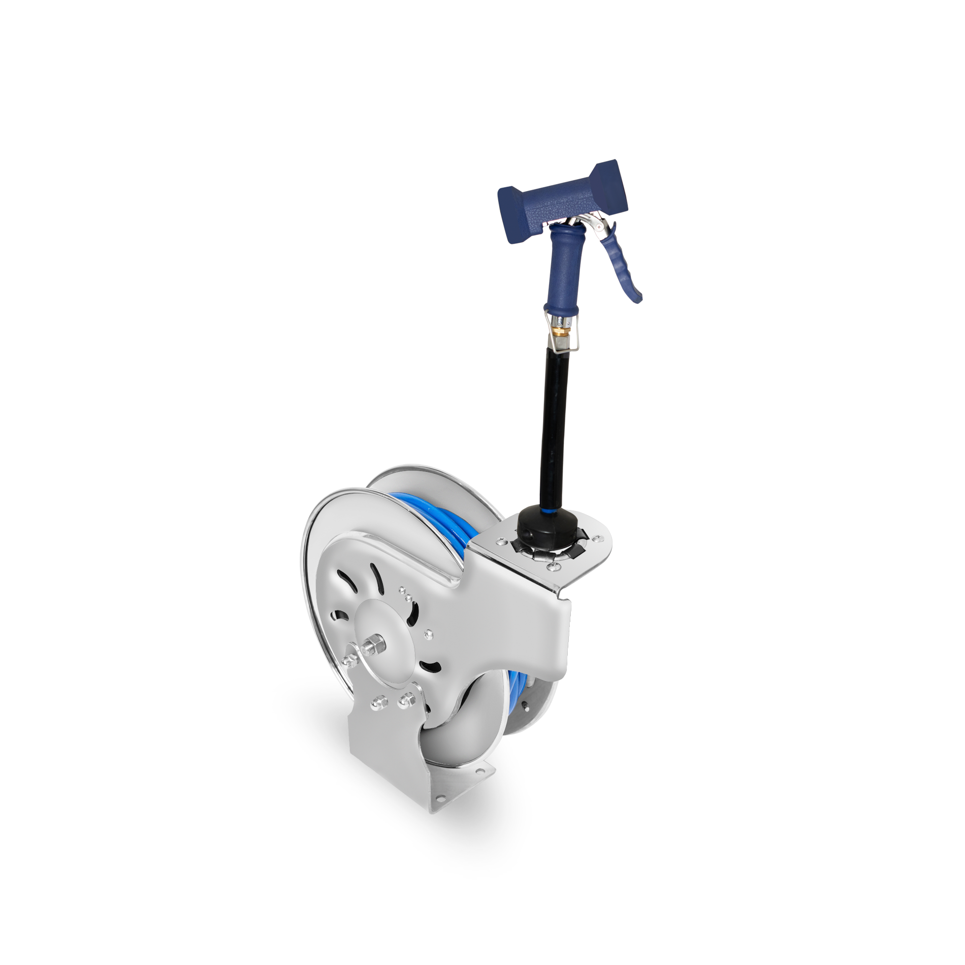 Carrete retráctil Rhino MAPCA-10X en vista lateral con soporte de instalación