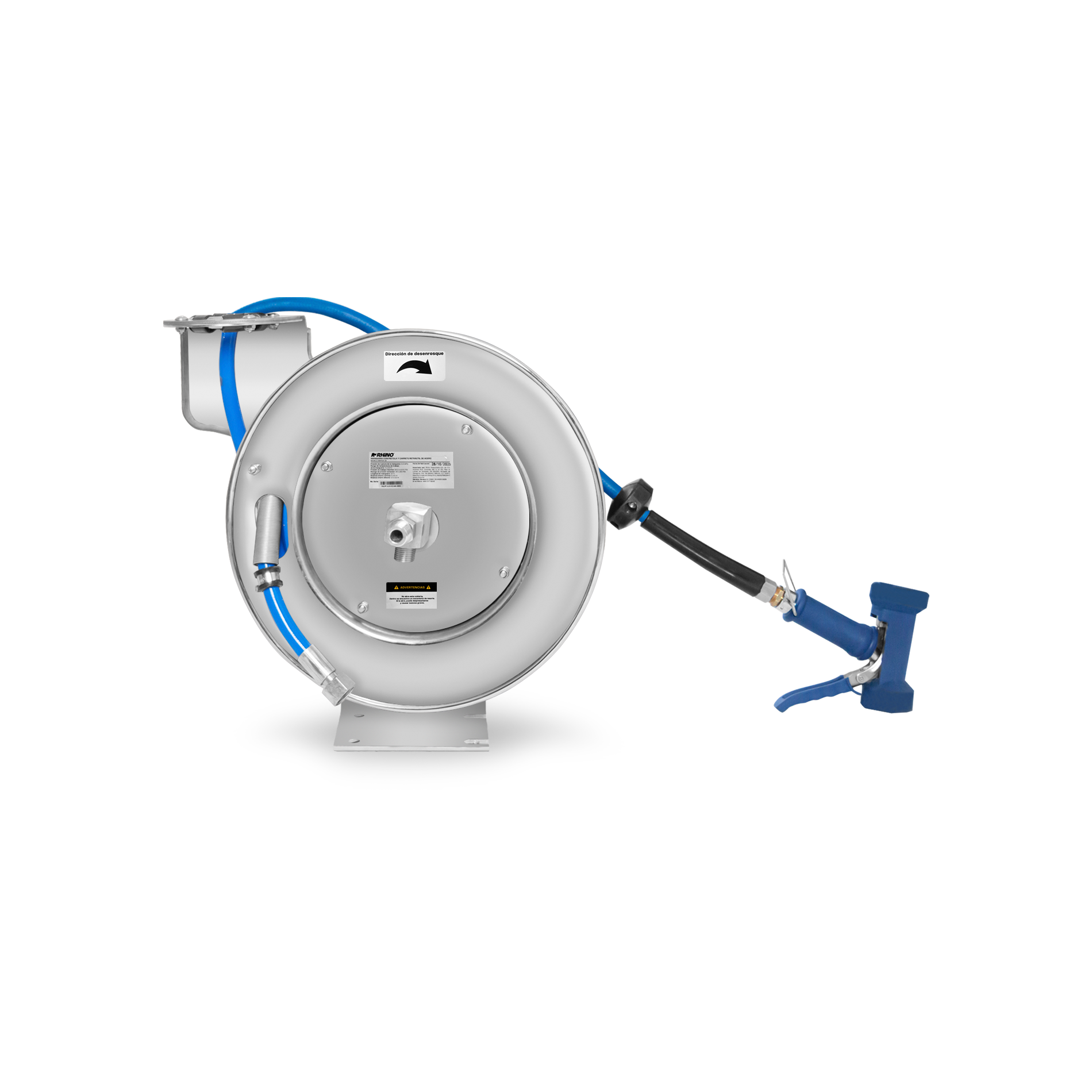 Carrete retráctil de acero inoxidable Rhino MAPCA-10X con manguera de 10 metros