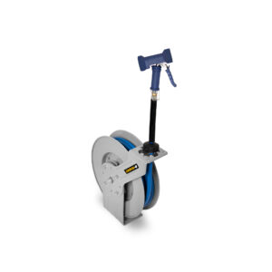 Carrete retráctil Rhino MAPCA-10 con manguera azul y pistola de limpieza