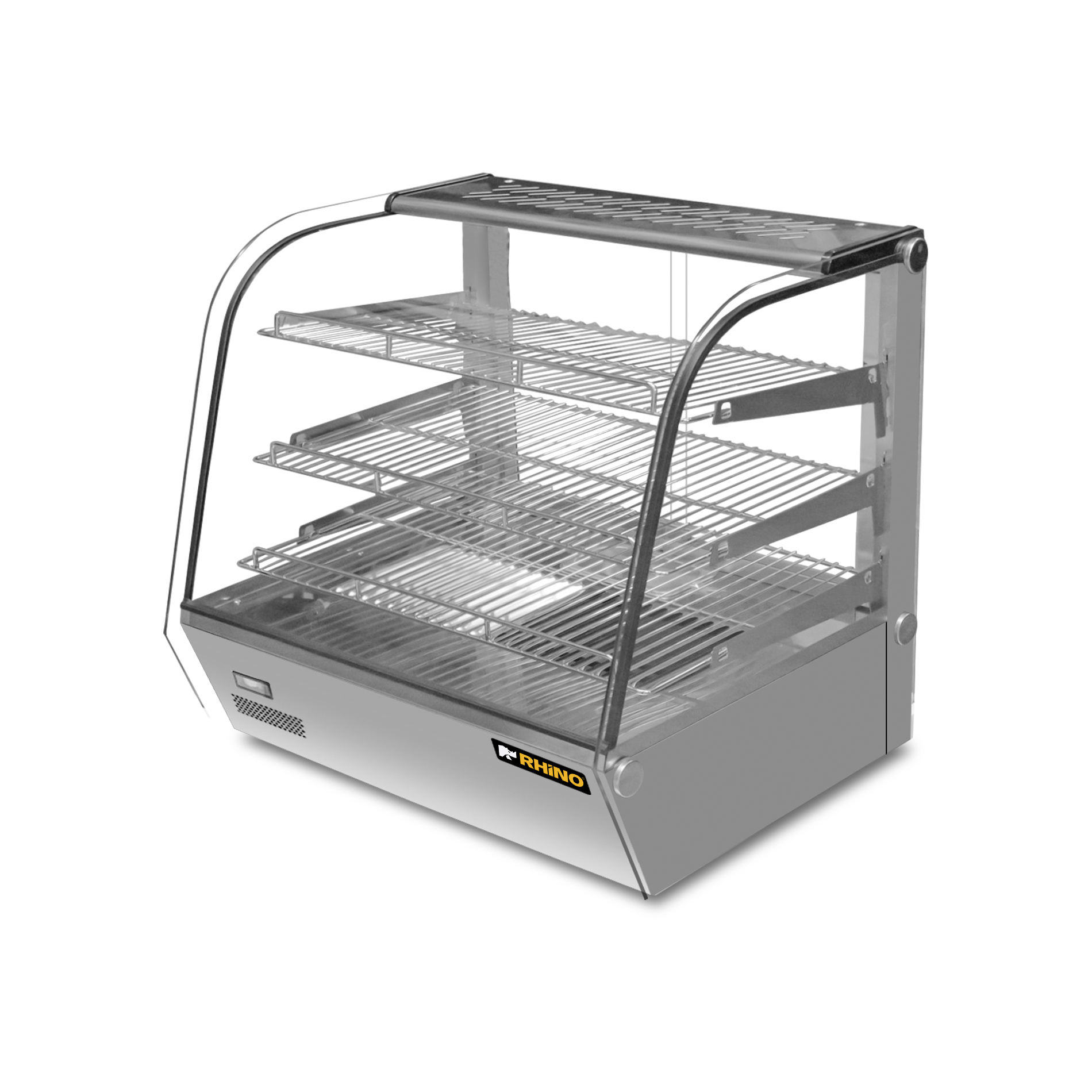 Vitrina exhibidora caliente Rhino VICAMO-160L con tres parrillas interiores