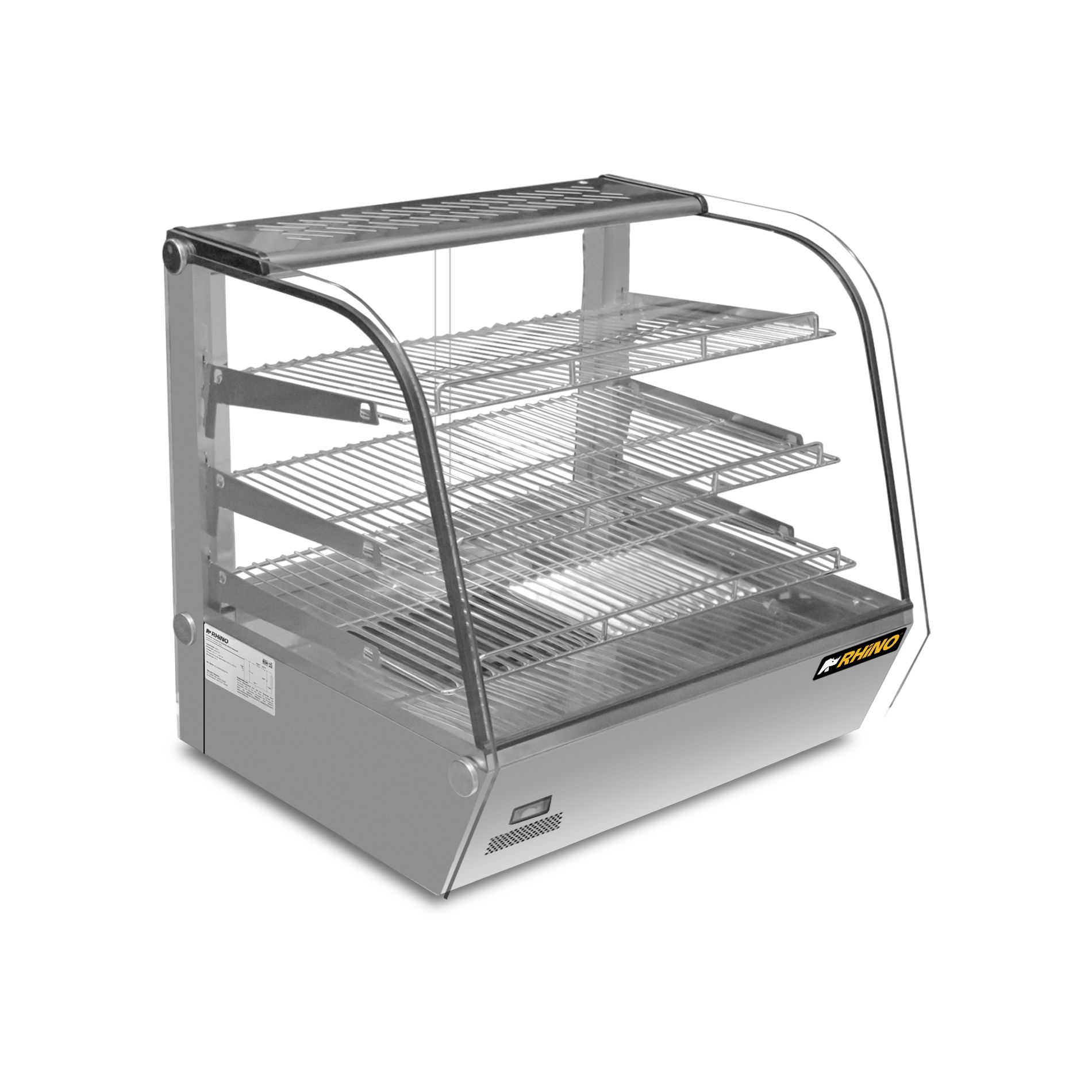 Vitrina caliente Rhino VICAMO-160L de 160 litros vista en ángulo