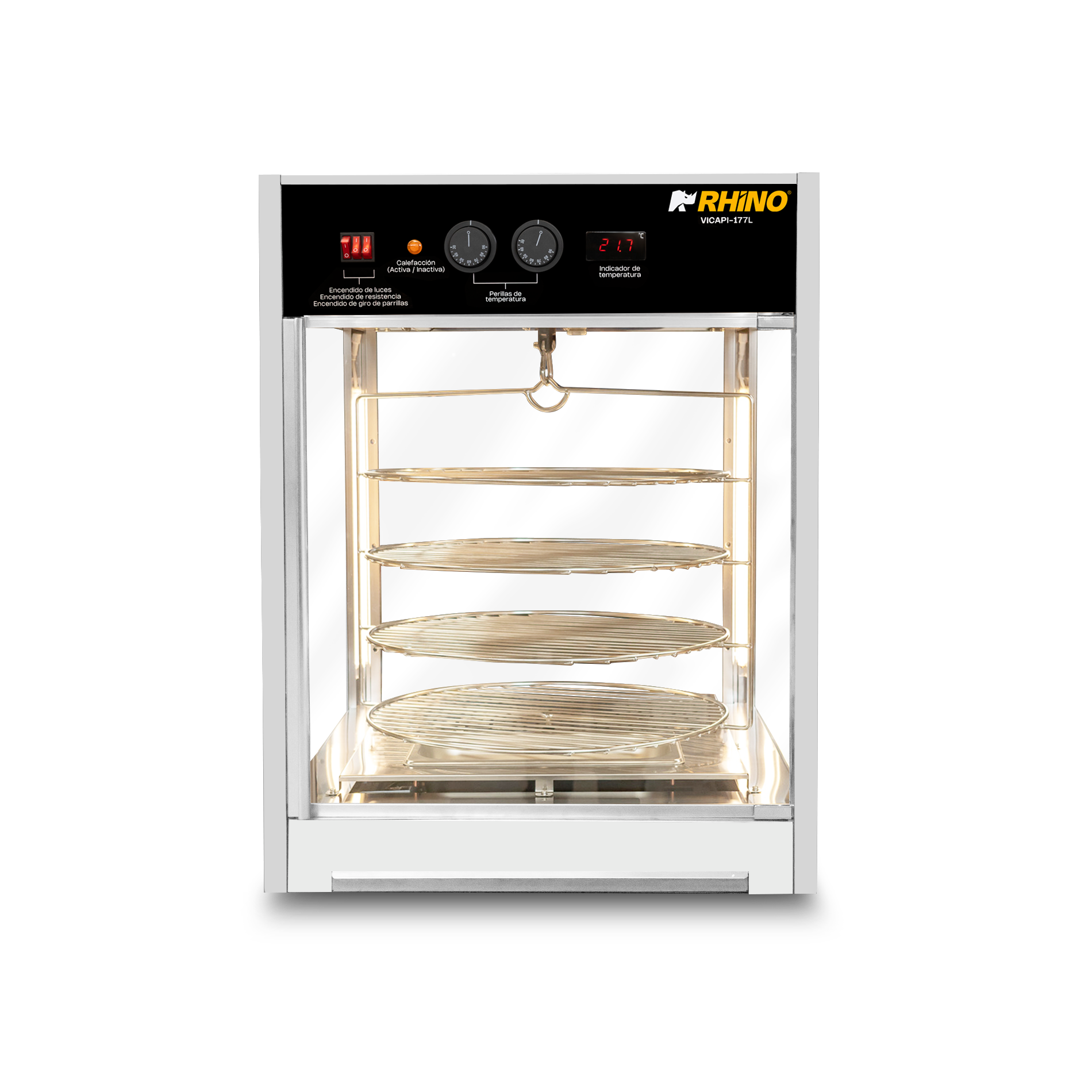 Vitrina exhibidora de pizza Rhino VICAPI-177L iluminada con cuatro niveles