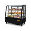 Vitrina refrigerada Rhino VIREMO-100 con postres, panes y alimentos fríos en exhibición