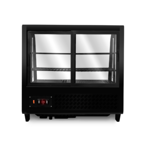 Parte posterior de vitrina refrigerada Rhino VIREMO-100 con puertas corredizas y panel digital