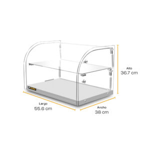Vitrina neutra curva Rhino VITNEU-45C con medidas de 55.6 por 38 por 36.7 centímetros
