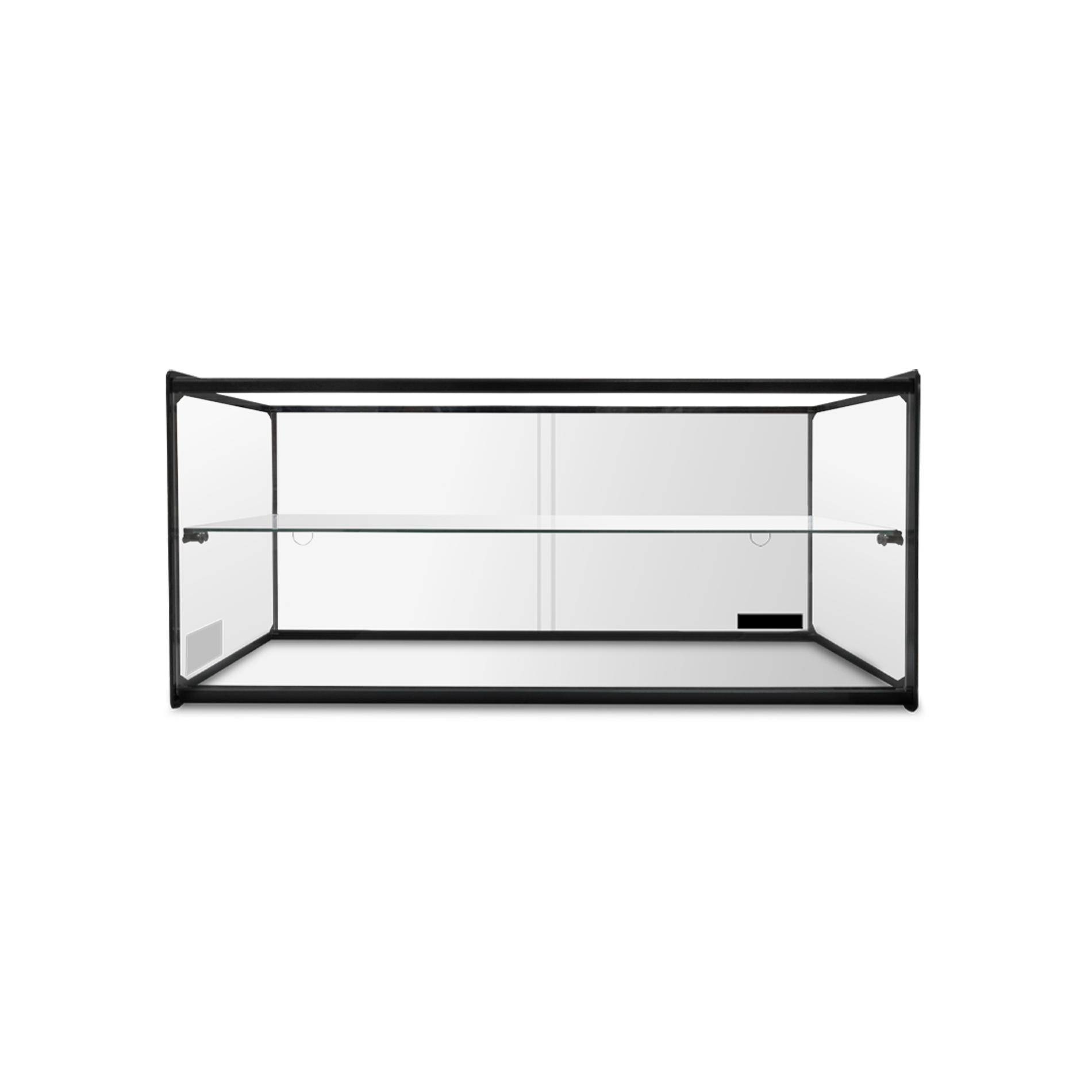 Vitrina exhibidora neutra Rhino VITNEU-90R vista frontal con estructura de aluminio