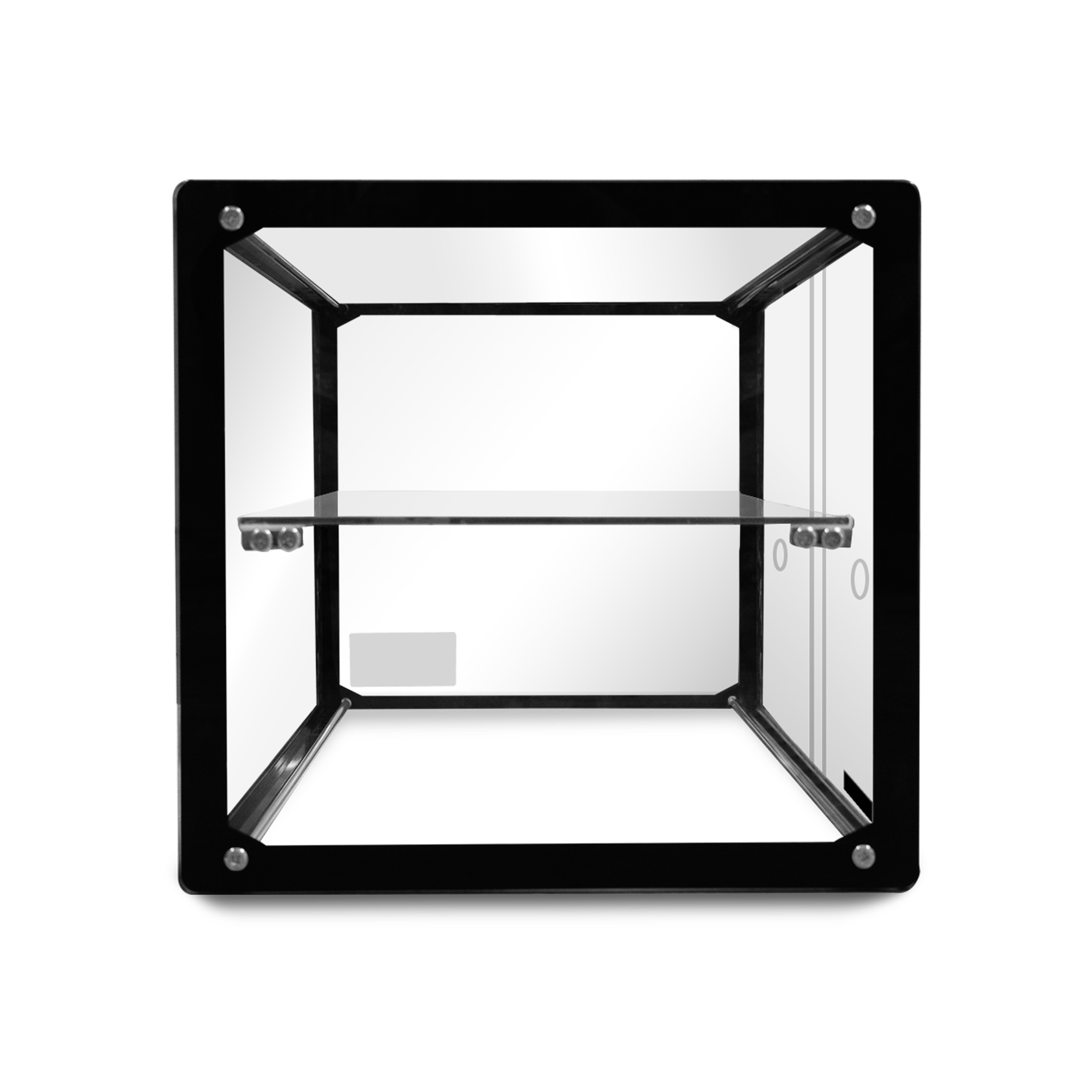 Vista lateral de vitrina neutra recta Rhino VITNEU-90R con repisa de vidrio