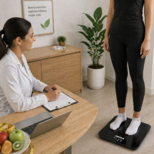 Báscula electrónica Rhino BABA-180 para control de peso en consultorio de nutrición