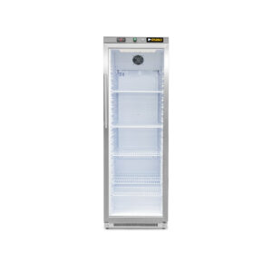 Refrigerador vertical Rhino REVEAB-13C vista frontal con iluminación LED