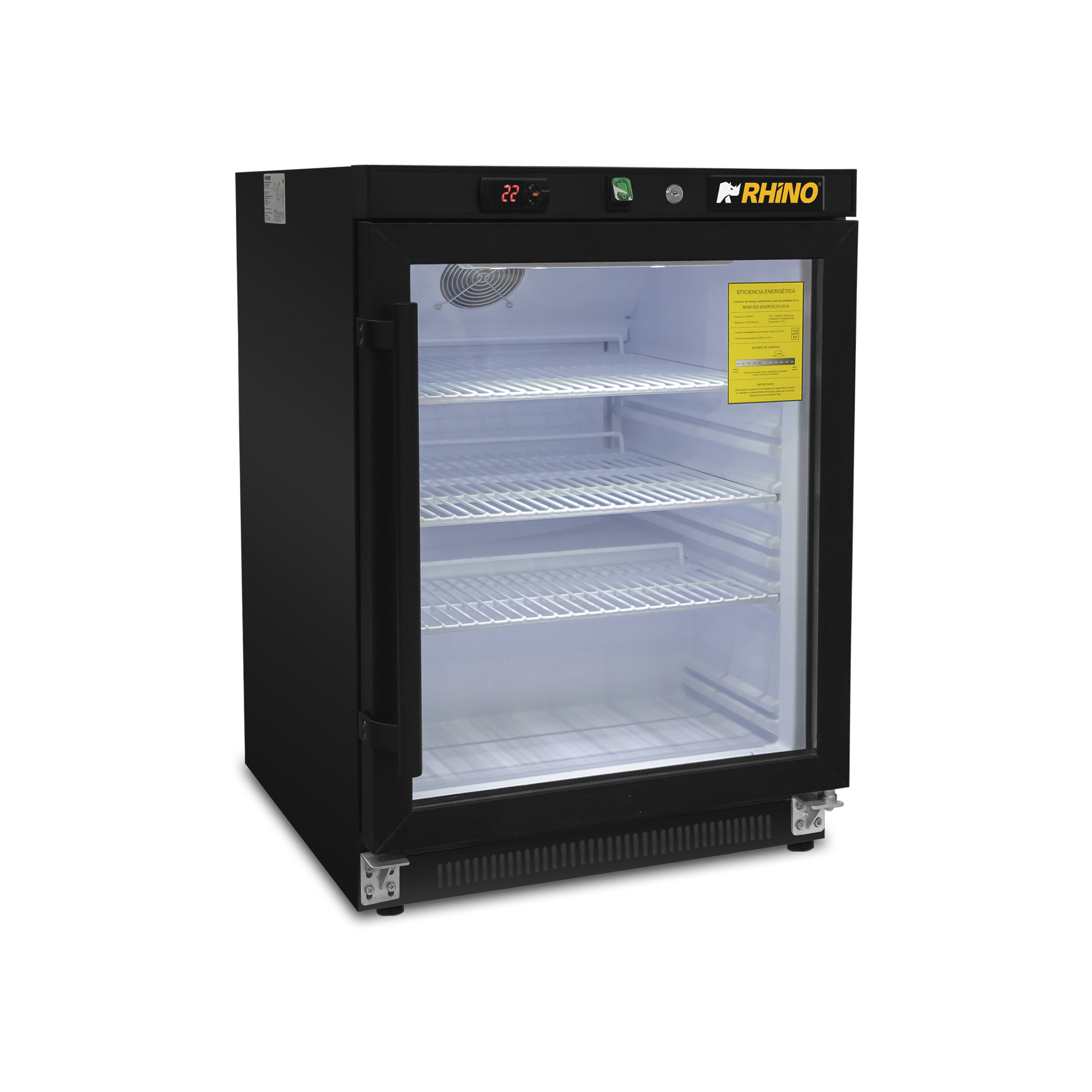 Refrigerador vertical de 94.5 litros Rhino REVEAB-4C vista diagonal izquierda
