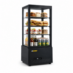 Vitrina refrigerada Rhino VIVEPA-3 con postres, sándwiches y bebidas